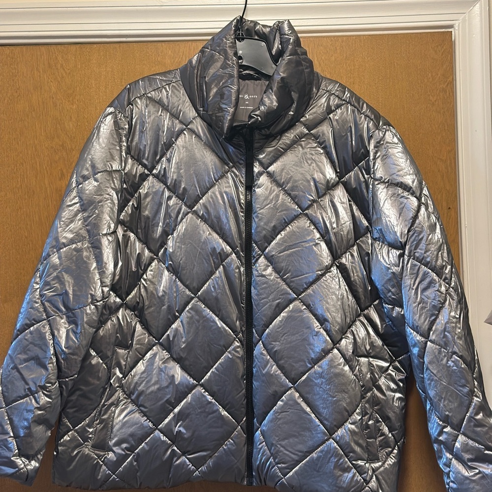 Lou & Grey Silver Metallic Shimmer Quilted Jacket Size XXL